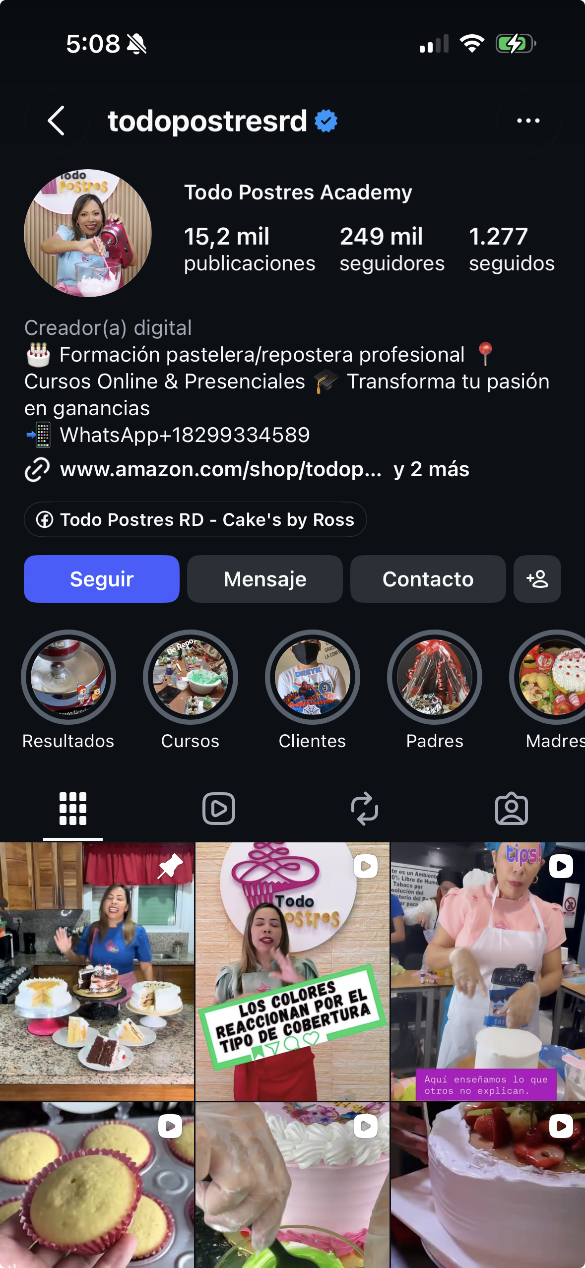 Perfil de Todo Postres Academy en Instagram